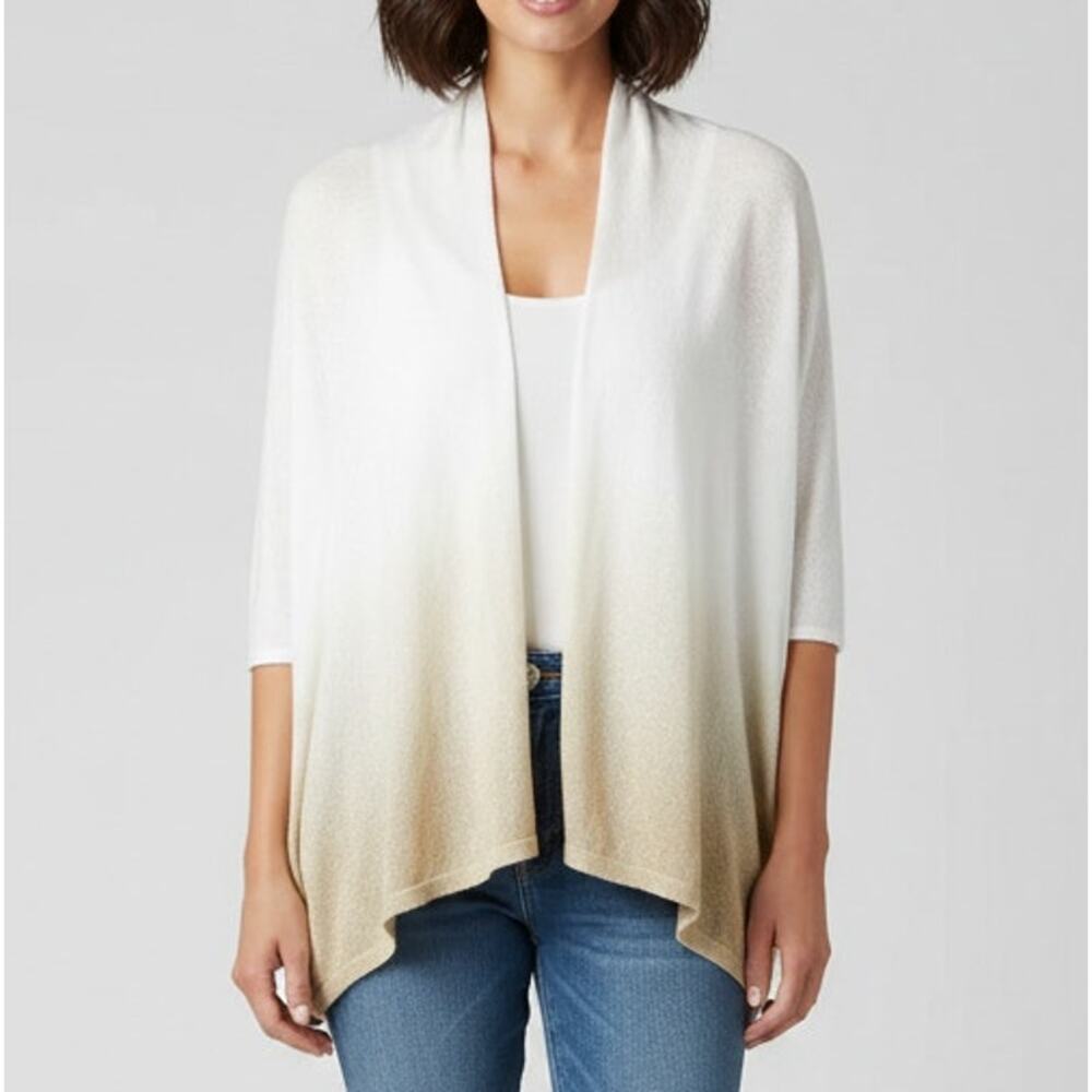 Mixit Womens One Size Open Front Cardigan Sweater White Tan Ombre
